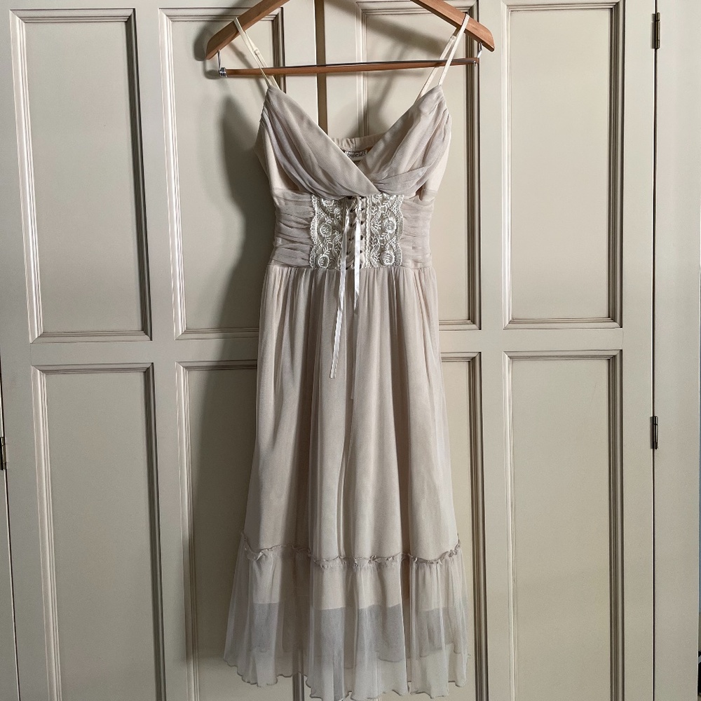 RARE Vintage Frederick’s of Hollywood Lace Tulle Corset Midi Dress XS